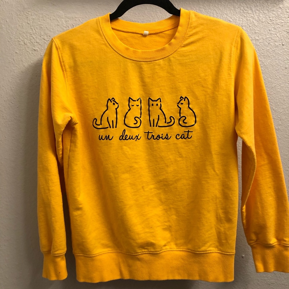 Un Deux Trois Cat crew neck sweatshirt yellow